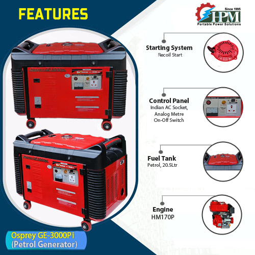 3 KVA Petrol Generator , Recoil Start,  Model Osprey GE-3000Pi